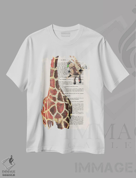 تیشرت سفید طرح دار زرافه وارونه ۲، تزئینی اثر کوکو د پاریس | فروشگاه ایماژ