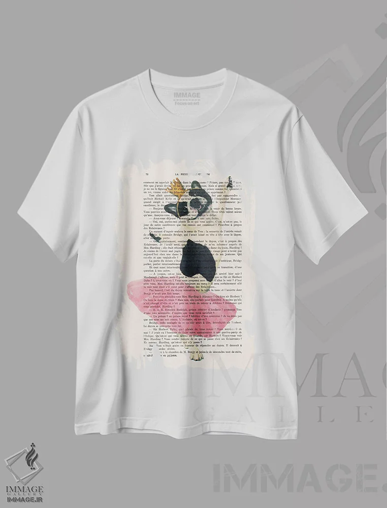 تیشرت سفید طرح دار بولداگ فرانسوی در حال رقص، تزئینی اثر کوکو د پاریس | فروشگاه ایماژ