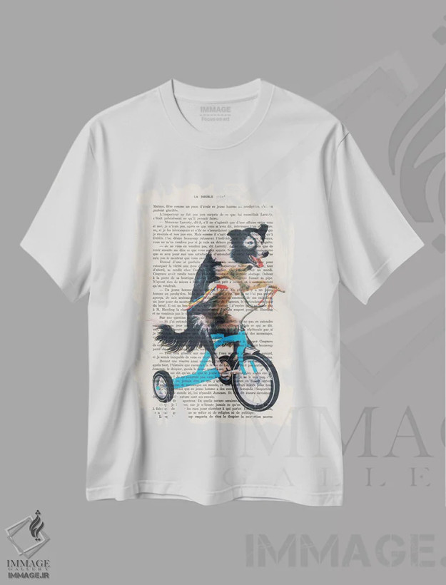 تیشرت سفید طرح دار سگ کوچک روی دوچرخه، تزئینی اثر کوکو د پاریس | فروشگاه ایماژ