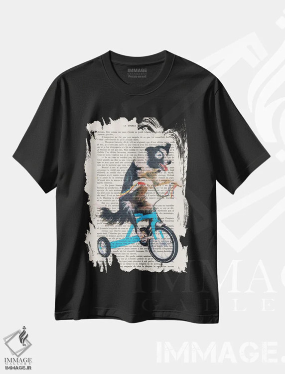 تیشرت مشکی طرح دار سگ کوچک روی دوچرخه، تزئینی اثر کوکو د پاریس | immage.ir