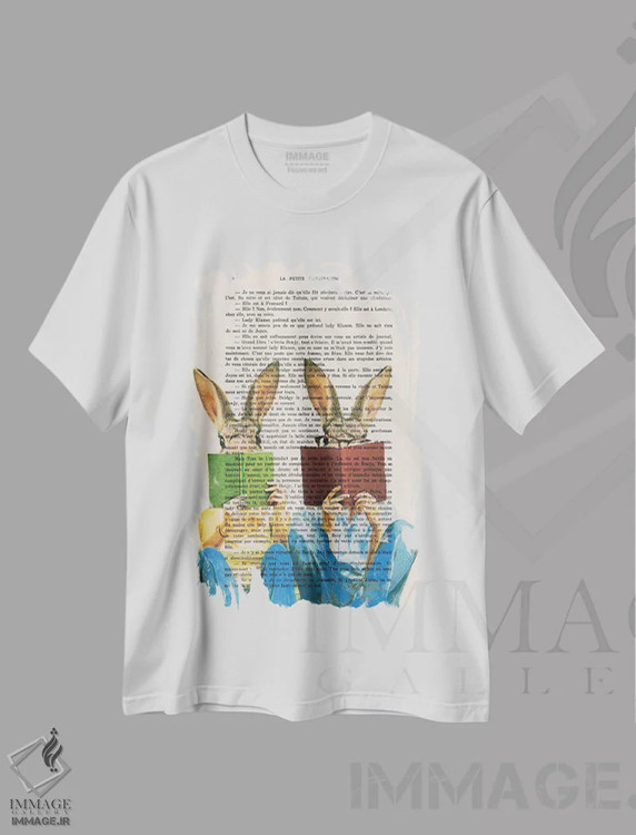 تیشرت سفید طرح دار خرگوش های کتاب خوان، تزئینی اثر کوکو د پاریس | فروشگاه ایماژ
