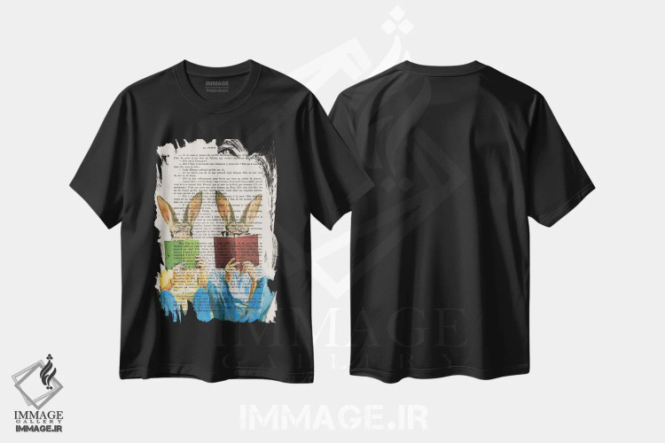 تیشرت مشکی طرح دار خرگوش های کتاب خوان، تزئینی اثر کوکو د پاریس | immage.ir