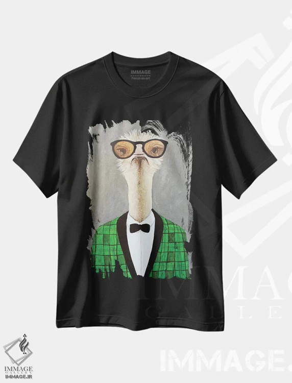 تیشرت مشکی طرح دار شترمرغ کلاسیک، تزئینی اثر کوکو د پاریس | فروشگاه ایماژ