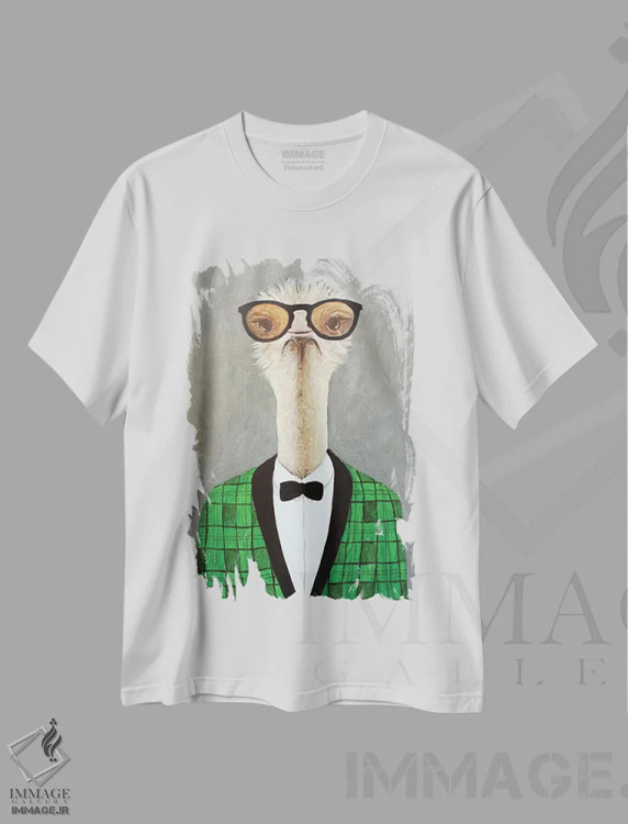 تیشرت سفید طرح دار شترمرغ کلاسیک، تزئینی اثر کوکو د پاریس | immage.ir