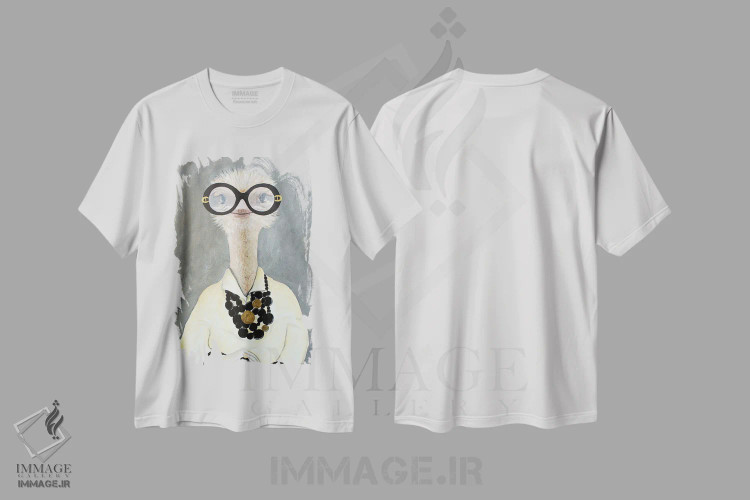 تیشرت سفید طرح دار شترمرغ ایرس اپفل، تزئینی اثر کوکو د پاریس | فروشگاه ایماژ