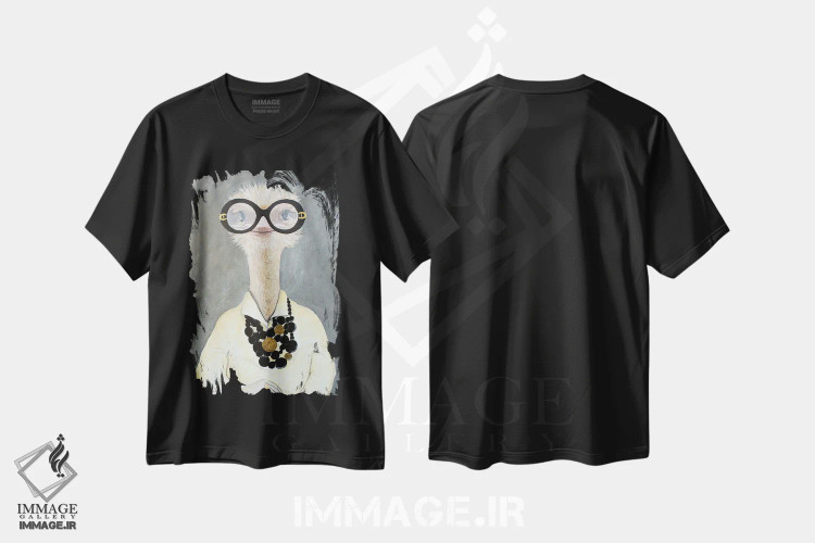 تیشرت مشکی طرح دار شترمرغ ایرس اپفل، تزئینی اثر کوکو د پاریس | immage.ir