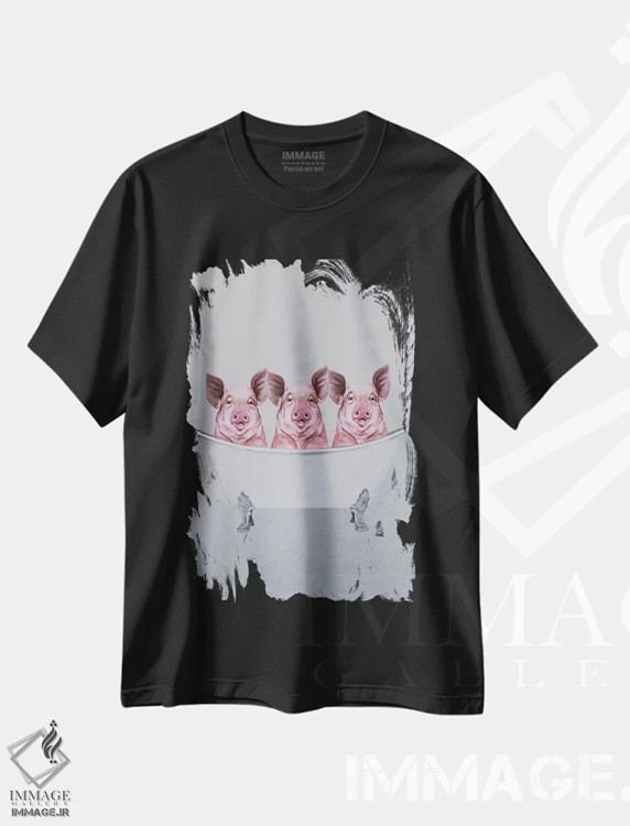 تیشرت مشکی طرح دار خوک ها در وان حمام، مدیوم اثر کوکو د پاریس | فروشگاه ایماژ