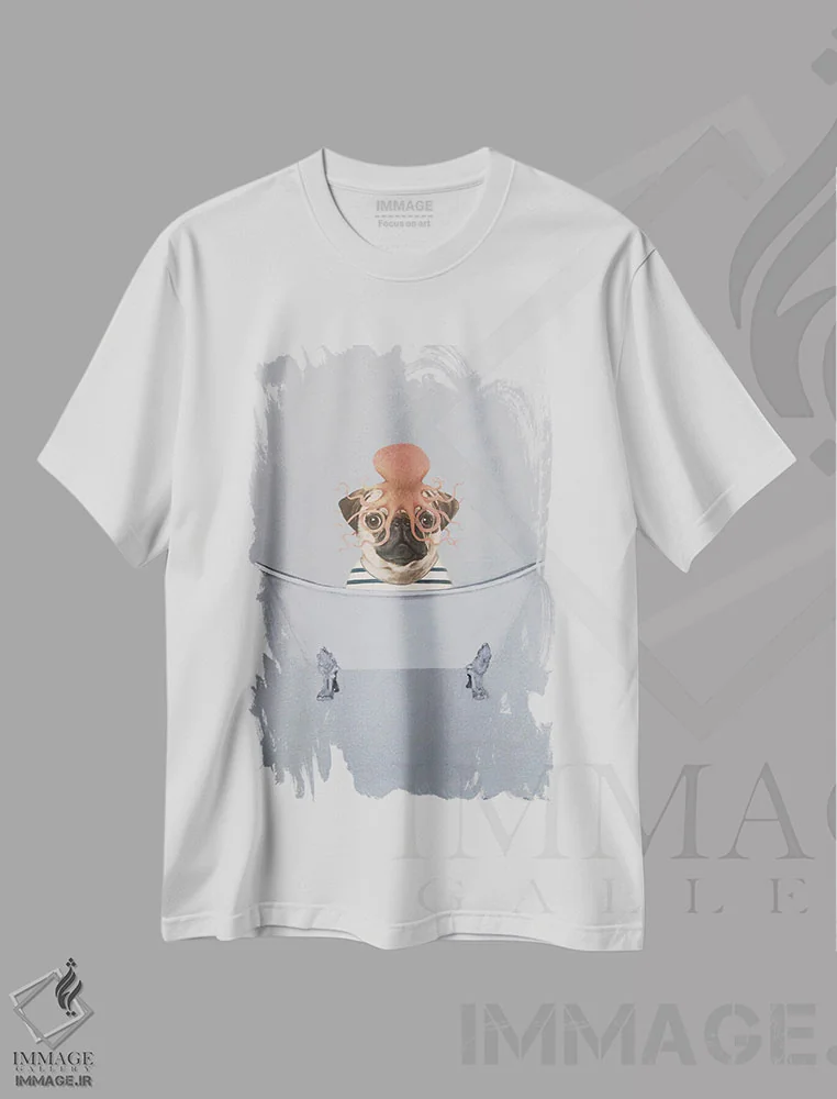 تیشرت سفید طرح دار پاگ با هشت پا در وان حمام، دکور معاصر اثر کوکو د پاریس | immage.ir