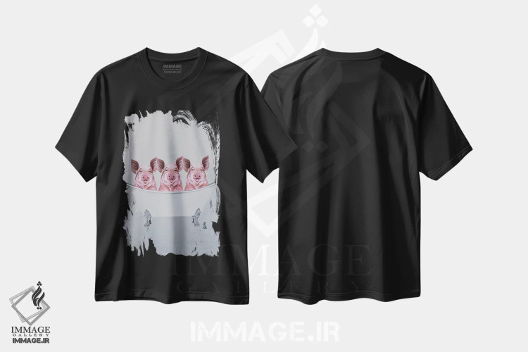 تیشرت مشکی طرح دار خوک ها در وان حمام، مدیوم اثر کوکو د پاریس | فروشگاه ایماژ