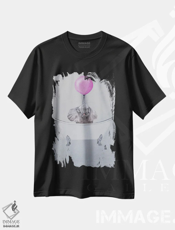 تیشرت مشکی طرح دار فیل با آدامس بادکنکی در وان حمام، دکور معاصر اثر کوکو د پاریس | فروشگاه ایماژ