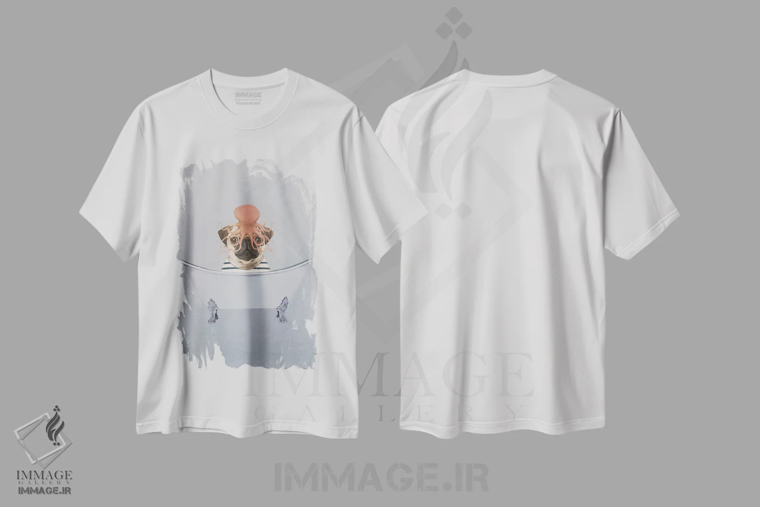 تیشرت سفید طرح دار پاگ با هشت پا در وان حمام، دکور معاصر اثر کوکو د پاریس | immage.ir