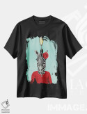 تیشرت مشکی طرح دار گورخر با جام شامپاین، مدیوم اثر کوکو د پاریس | فروشگاه ایماژ