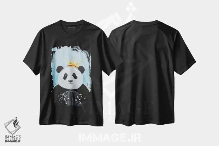 تیشرت مشکی طرح دار پاندا با قفس پرنده، مدیوم اثر کوکو د پاریس | immage.ir