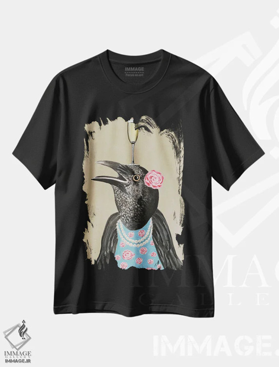 تیشرت مشکی طرح دار کلاغ با جام شامپاین، دکور معاصر اثر کوکو د پاریس | immage.ir