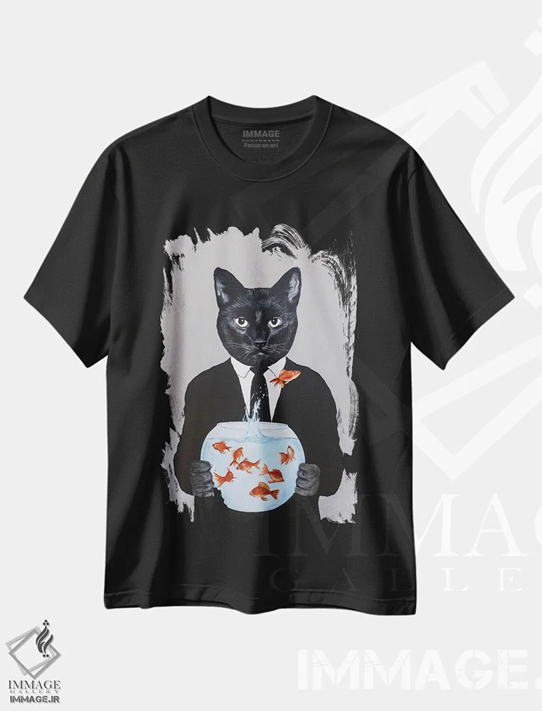 تیشرت مشکی طرح دار گربه سیاه با تنگ ماهی، مدیوم اثر کوکو د پاریس | فروشگاه ایماژ