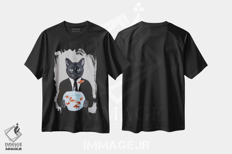 تیشرت مشکی طرح دار گربه سیاه با تنگ ماهی، مدیوم اثر کوکو د پاریس | فروشگاه ایماژ