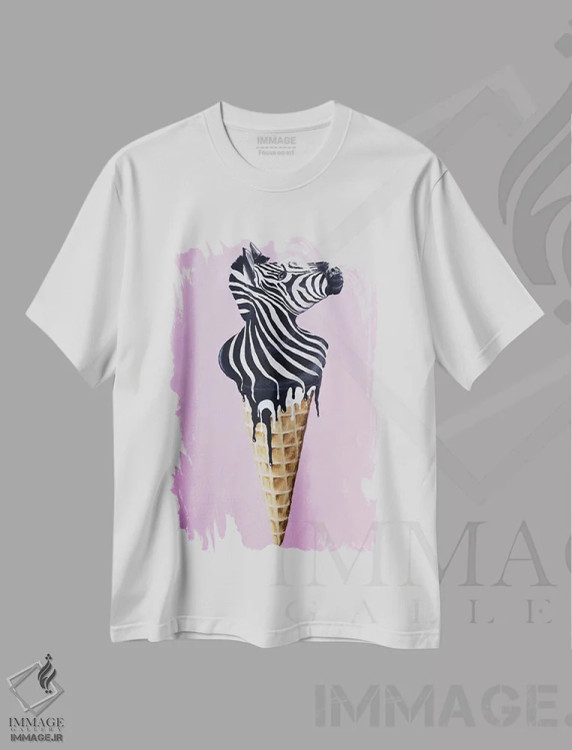 تیشرت سفید طرح دار گورخر بستنی خور، مدیوم اثر کوکو د پاریس | فروشگاه ایماژ