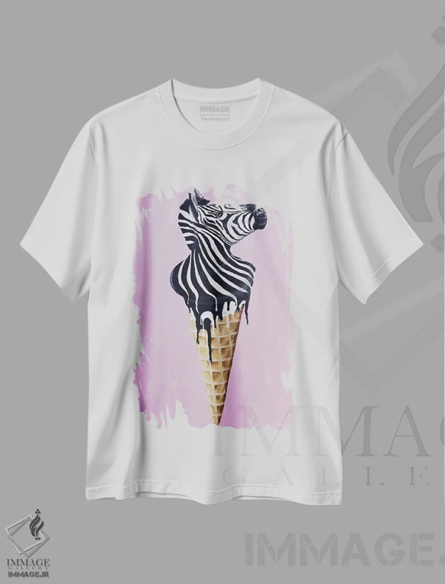 تیشرت سفید طرح دار گورخر بستنی خور، مدیوم اثر کوکو د پاریس | فروشگاه ایماژ