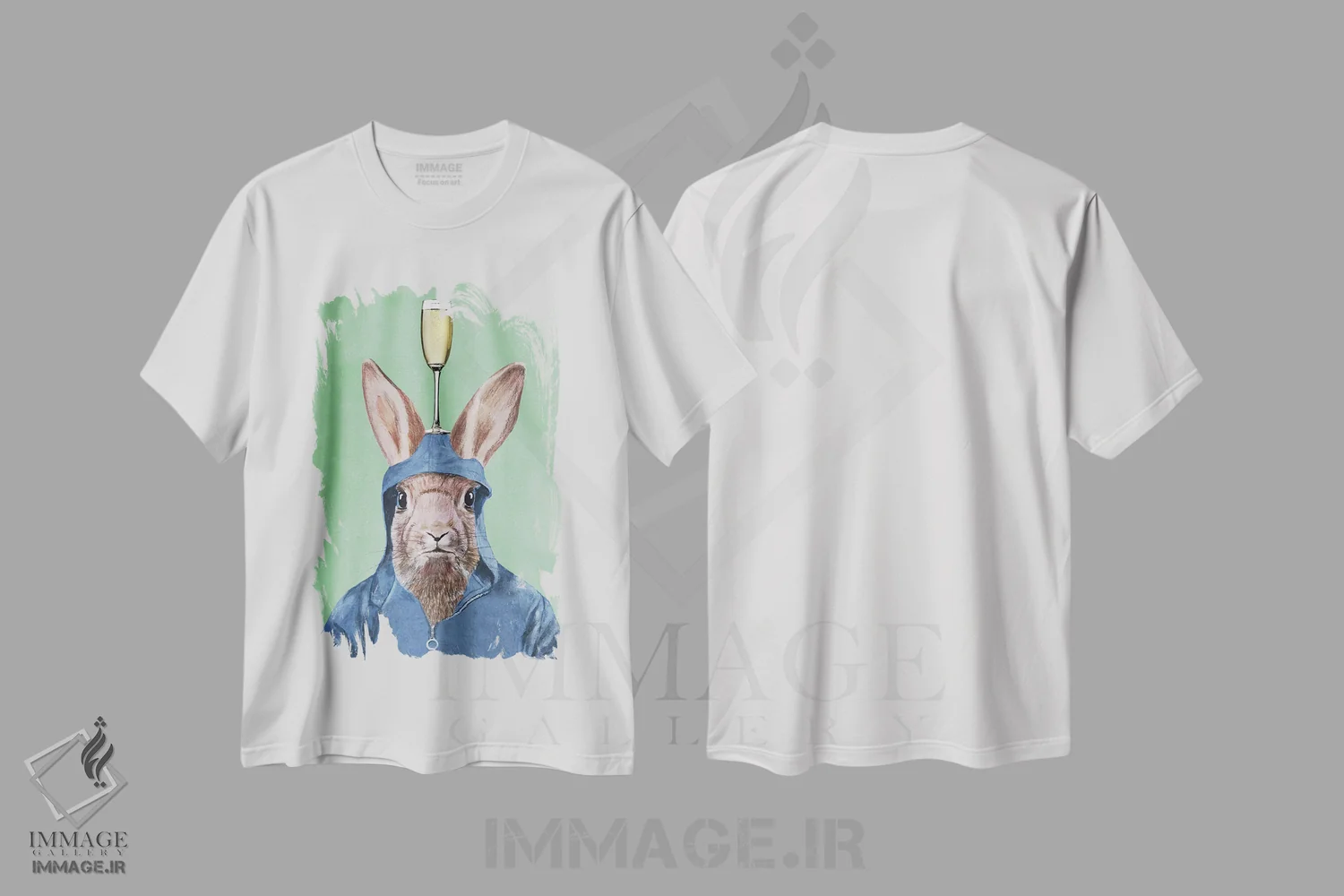 تیشرت سفید طرح دار خرگوش با جام شامپاین، دکور معاصر اثر کوکو د پاریس | immage.ir