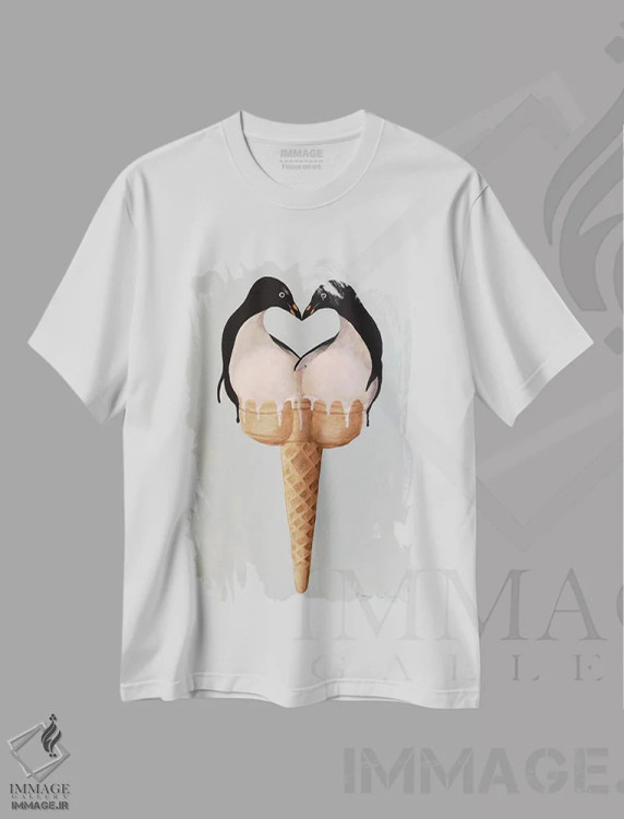 تیشرت سفید طرح دار عشق پنگوئن بستنی ای، مدیوم اثر کوکو د پاریس | immage.ir