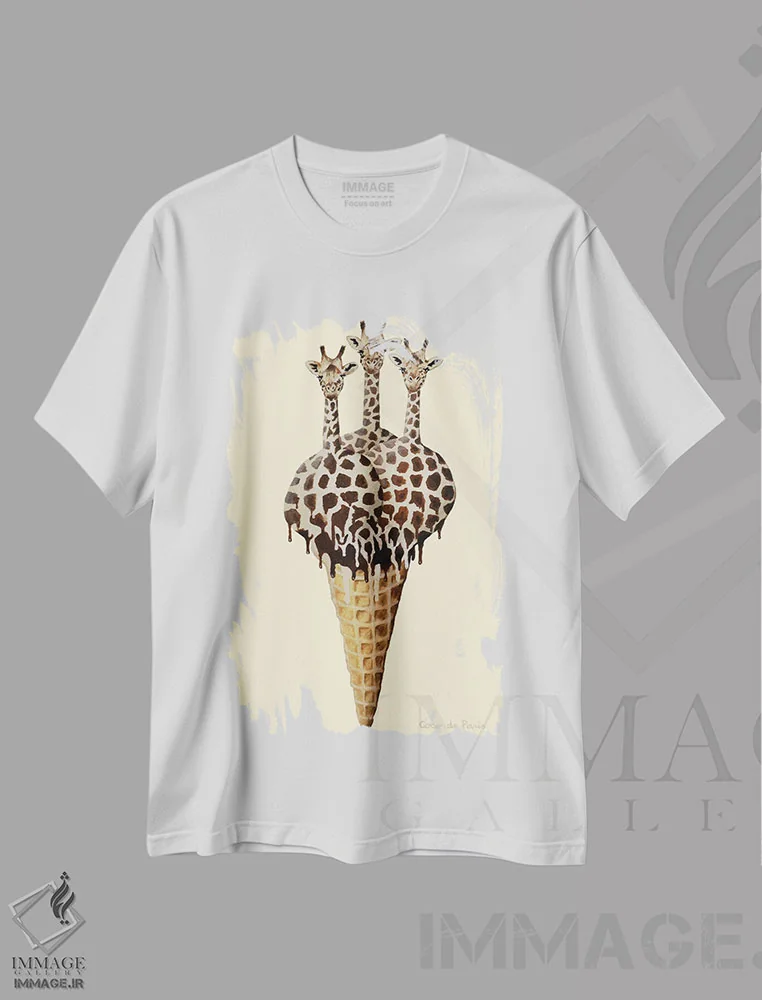 تیشرت سفید طرح دار زرافه های بستنی خور، مدیوم اثر کوکو د پاریس | فروشگاه ایماژ