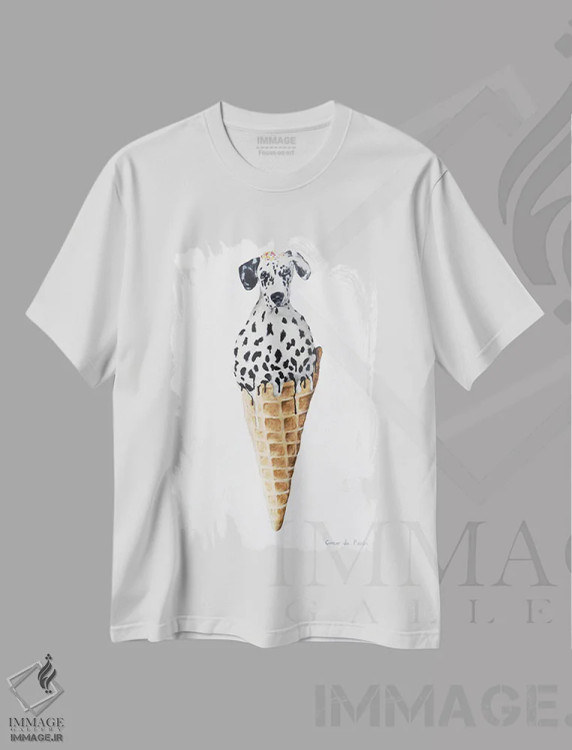 تیشرت سفید طرح دار دالماتین بستنی خور، مدیوم اثر کوکو د پاریس | immage.ir