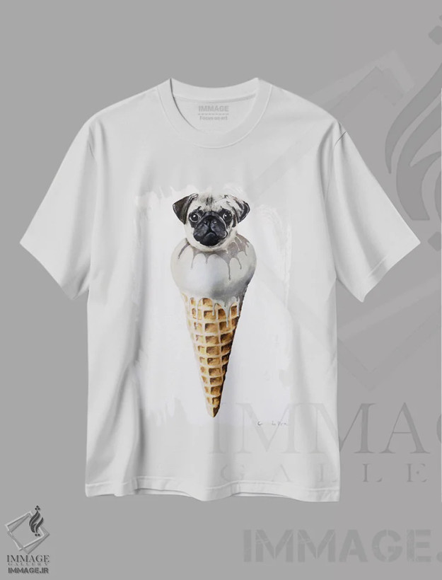تیشرت سفید طرح دار پاگ بستنی خور، مدیوم اثر کوکو د پاریس | فروشگاه ایماژ