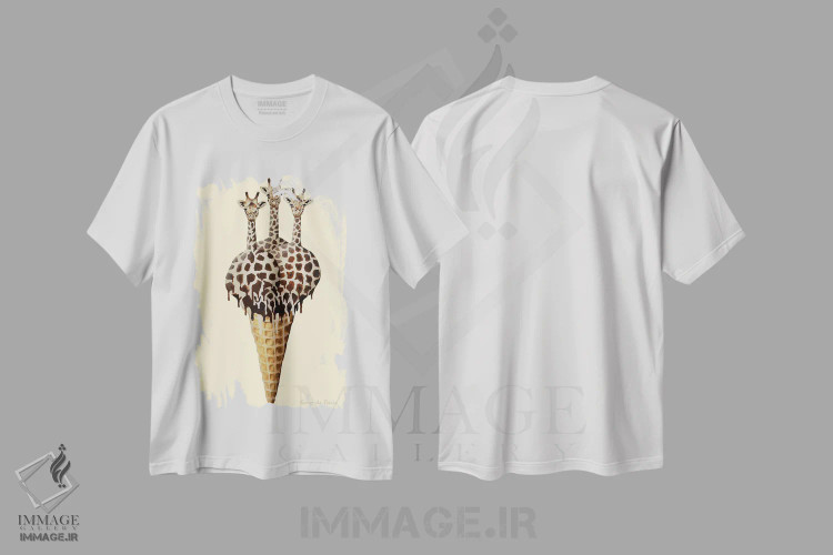 تیشرت سفید طرح دار زرافه های بستنی خور، مدیوم اثر کوکو د پاریس | فروشگاه ایماژ