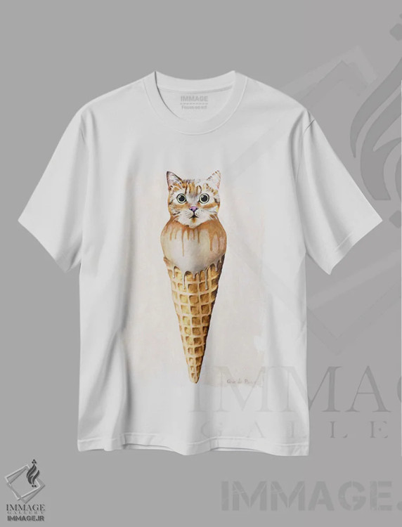 تیشرت سفید طرح دار گربه بستنی خور، مدیوم اثر کوکو د پاریس | فروشگاه ایماژ