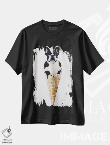 تیشرت مشکی طرح دار بولداگ فرانسوی بستنی خور، مدیوم اثر کوکو د پاریس | فروشگاه ایماژ