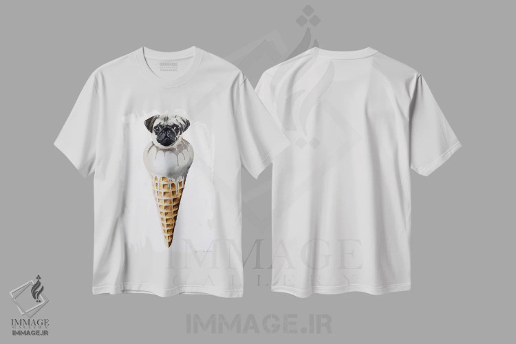 تیشرت سفید طرح دار پاگ بستنی خور، مدیوم اثر کوکو د پاریس | فروشگاه ایماژ