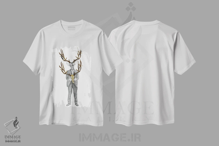 تیشرت سفید طرح دار گوزن با جمجمهٔ گوزن، دست نقاشی و طراحی دستی اثر کوکو د پاریس | immage.ir