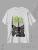 تیشرت سفید طرح دار گربه سیاه با درخت، مدیوم اثر کوکو د پاریس | فروشگاه ایماژ