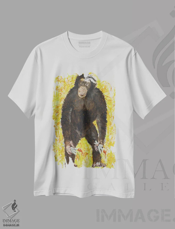 تیشرت سفید طرح دار میمون هنرمند، مدیوم اثر کوکو د پاریس | فروشگاه ایماژ