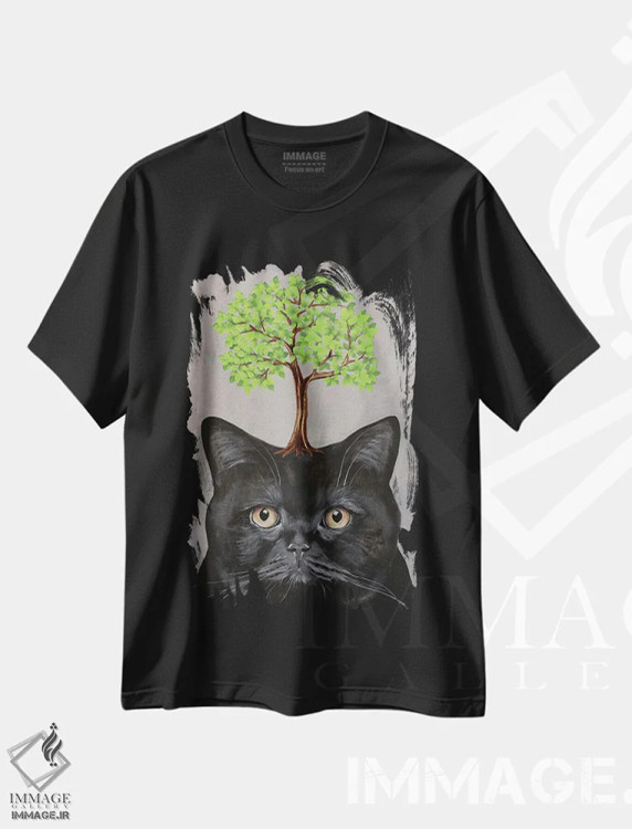 تیشرت مشکی طرح دار گربه سیاه با درخت، مدیوم اثر کوکو د پاریس | immage.ir