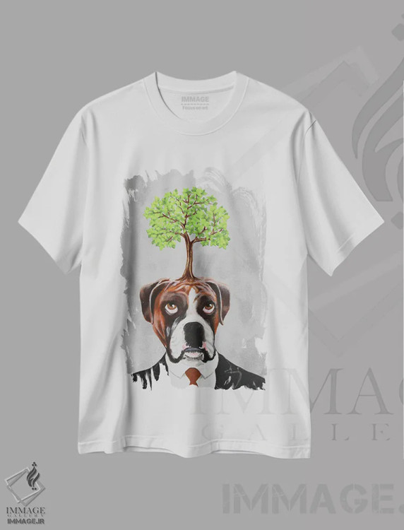 تیشرت سفید طرح دار باکسر با درخت، مدیوم اثر کوکو د پاریس | فروشگاه ایماژ