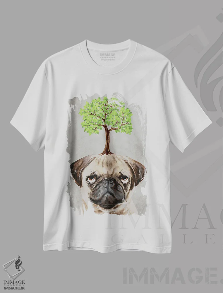 تیشرت سفید طرح دار پاگ با یک درخت، مدیوم اثر کوکو د پاریس | فروشگاه ایماژ