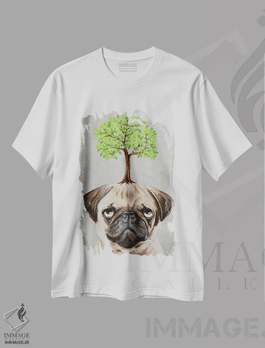 تیشرت سفید طرح دار پاگ با یک درخت، مدیوم اثر کوکو د پاریس | فروشگاه ایماژ