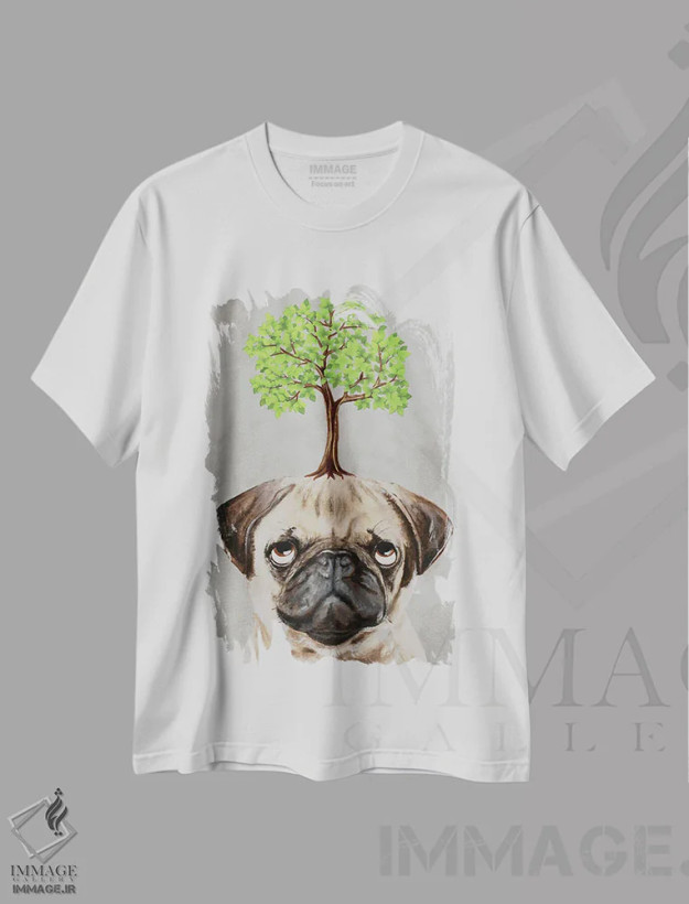 تیشرت سفید طرح دار پاگ با یک درخت، مدیوم اثر کوکو د پاریس | فروشگاه ایماژ