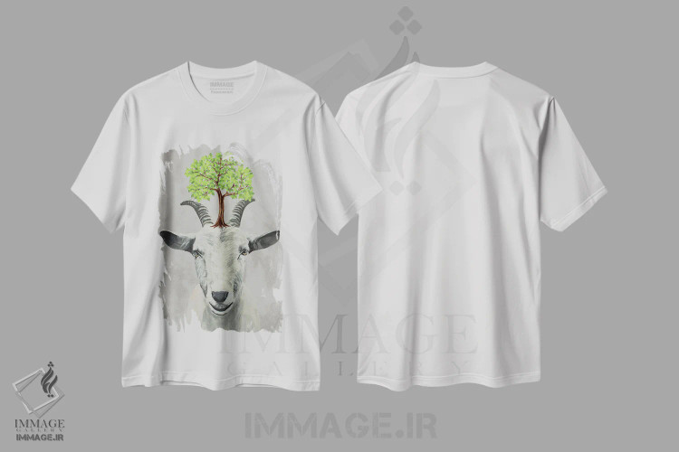 تیشرت سفید طرح دار بز با یک درخت، مدیوم اثر کوکو د پاریس | immage.ir