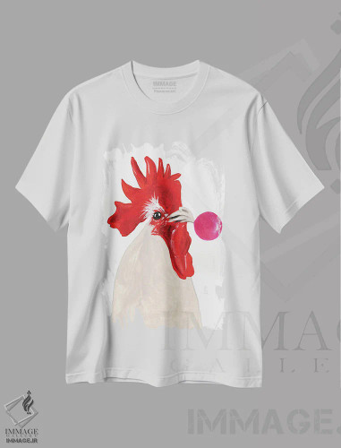 تیشرت سفید طرح دار خروس با آدامس بادکنکی، دکور روستایی اثر کوکو د پاریس | فروشگاه ایماژ