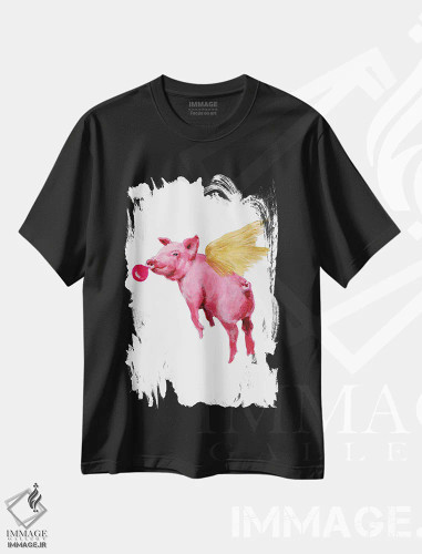 تیشرت مشکی طرح دار خوک پرنده با آدامس بادکنکی، مدیوم اثر کوکو د پاریس | فروشگاه ایماژ