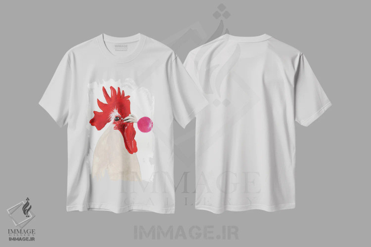 تیشرت سفید طرح دار خروس با آدامس بادکنکی، دکور روستایی اثر کوکو د پاریس | فروشگاه ایماژ