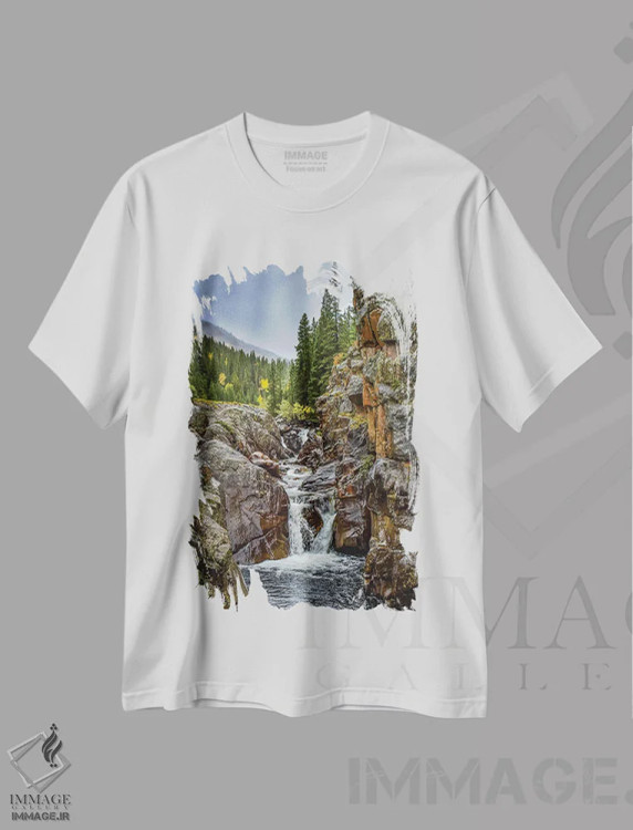 تیشرت سفید طرح دار آبشار پودر در پاییز، مدیوم اثر کریستوفر توماس | فروشگاه ایماژ