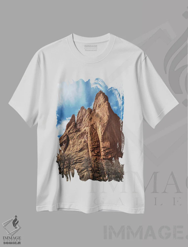 تیشرت سفید طرح دار صخره دروازه جنوبی عمودی، مدیوم اثر کریستوفر توماس | فروشگاه ایماژ