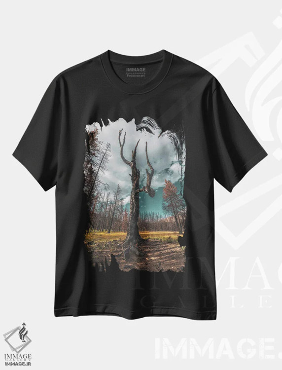 تیشرت مشکی طرح دار ستارهٔ جنگل سوخته، مدیوم اثر کریستوفر توماس | فروشگاه ایماژ