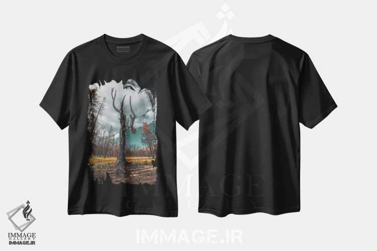 تیشرت مشکی طرح دار ستارهٔ جنگل سوخته، مدیوم اثر کریستوفر توماس | فروشگاه ایماژ