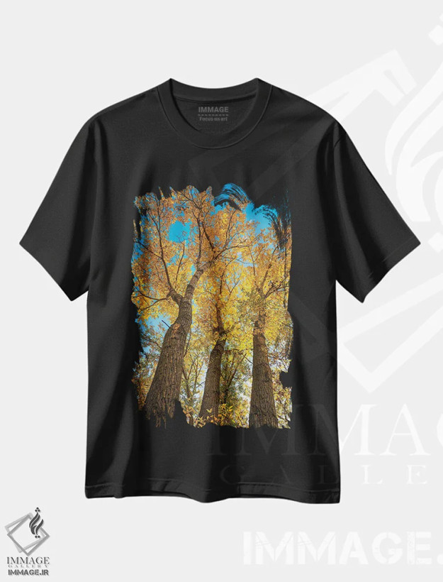 تیشرت مشکی طرح دار سپیدار باریک برگ درخشان، مدیوم اثر کریستوفر توماس | فروشگاه ایماژ