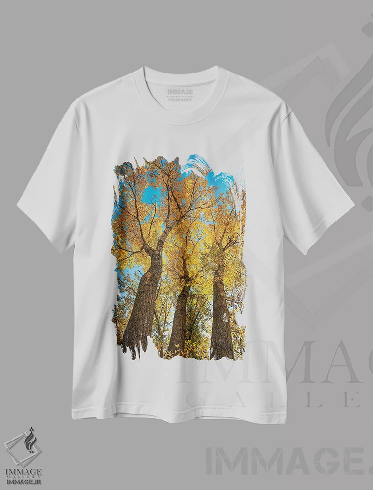 تیشرت سفید طرح دار سپیدار باریک برگ درخشان، مدیوم اثر کریستوفر توماس | immage.ir