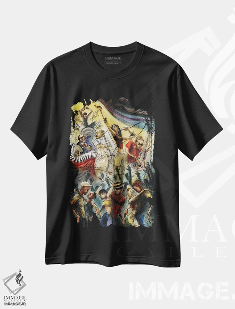 تیشرت مشکی طرح دار ذات، دست نقاشی و طراحی دستی اثر کریستین پانی آگوا | فروشگاه ایماژ